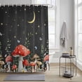 thumbnail image 3 of Red Mushrooms Shower Curtain, Plants Leaves Black Night Sky Stars Moon Waterproof Shower Curtain Set with 12 Hooks Lightweight Bath Curtains Fabric Bathroom Decor 72x72 Inches, 3 of 9
