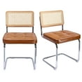thumbnail image 6 of Zesthouse Rattan Dining Chairs Set of 2, Faux Leather Dining Chair with Cane Back and Chrome Legs, Mid-Century Modern Upholstered Kitchen Side Chairs for Dining Living Room, Brown, 6 of 9