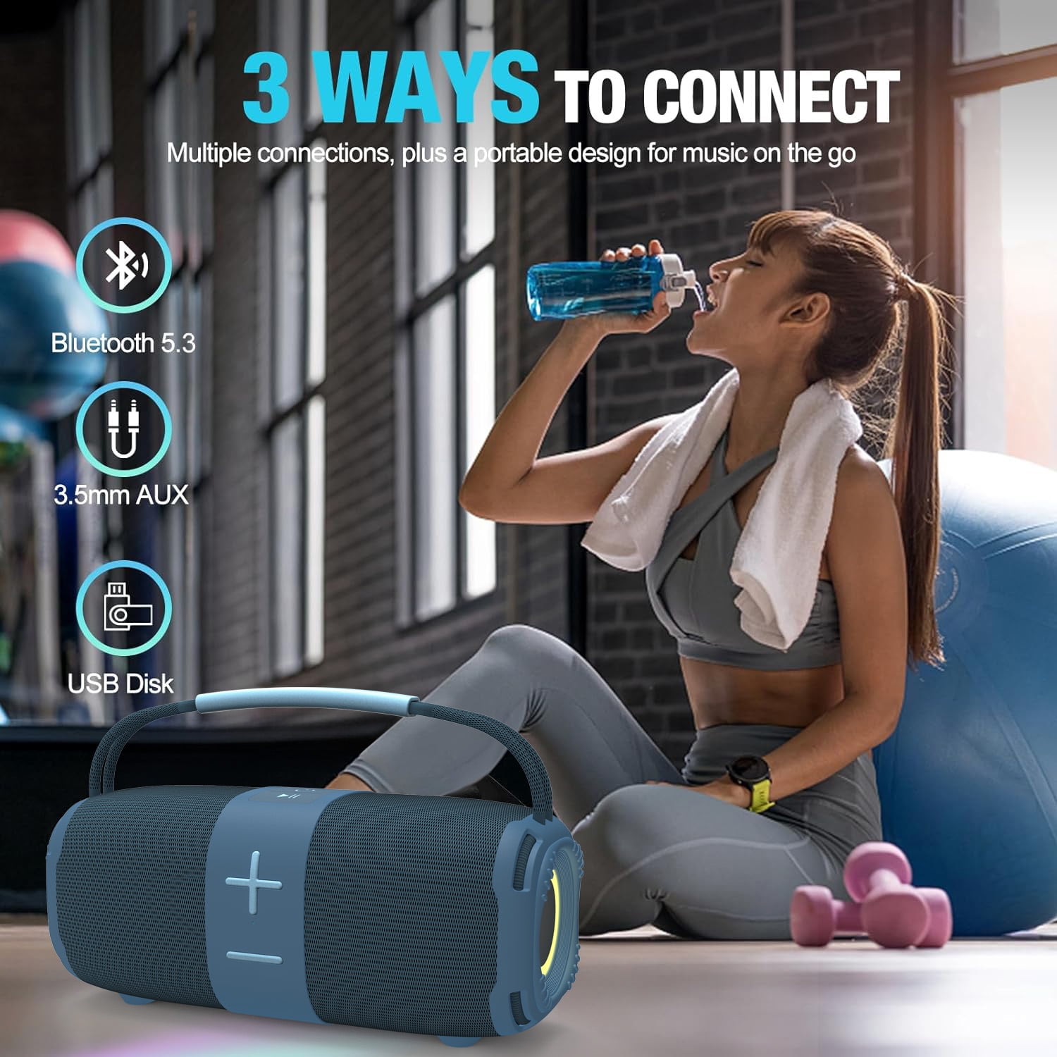 Babyltrl Portable Bluetooth 5.3 Speaker,9.3" Wireless Speaker with Dynamic LED Lights and Powerful 360° Sound,TWS Pairing,Outdoor Music Party Show,Blue