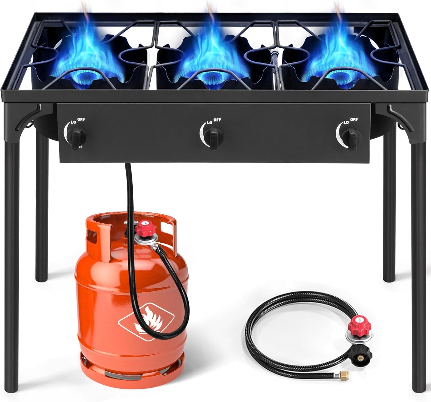Karl home 2 Burner Propane Gas Stove, 15,0000 BTU Camping Cooker with Removable Legs & Adjustable PSI Regulator for Baking Frying Backyard Cooking BBQ Outdoor
