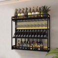 thumbnail image 1 of Wall Mounted Wine Rack with LED Lighting Glass Holder, Liquor Bottles Shelves Display Storage Organizer Hanging Long Stemware Goblet Metal for Home Mini Bar Cellar Black, 1 of 6