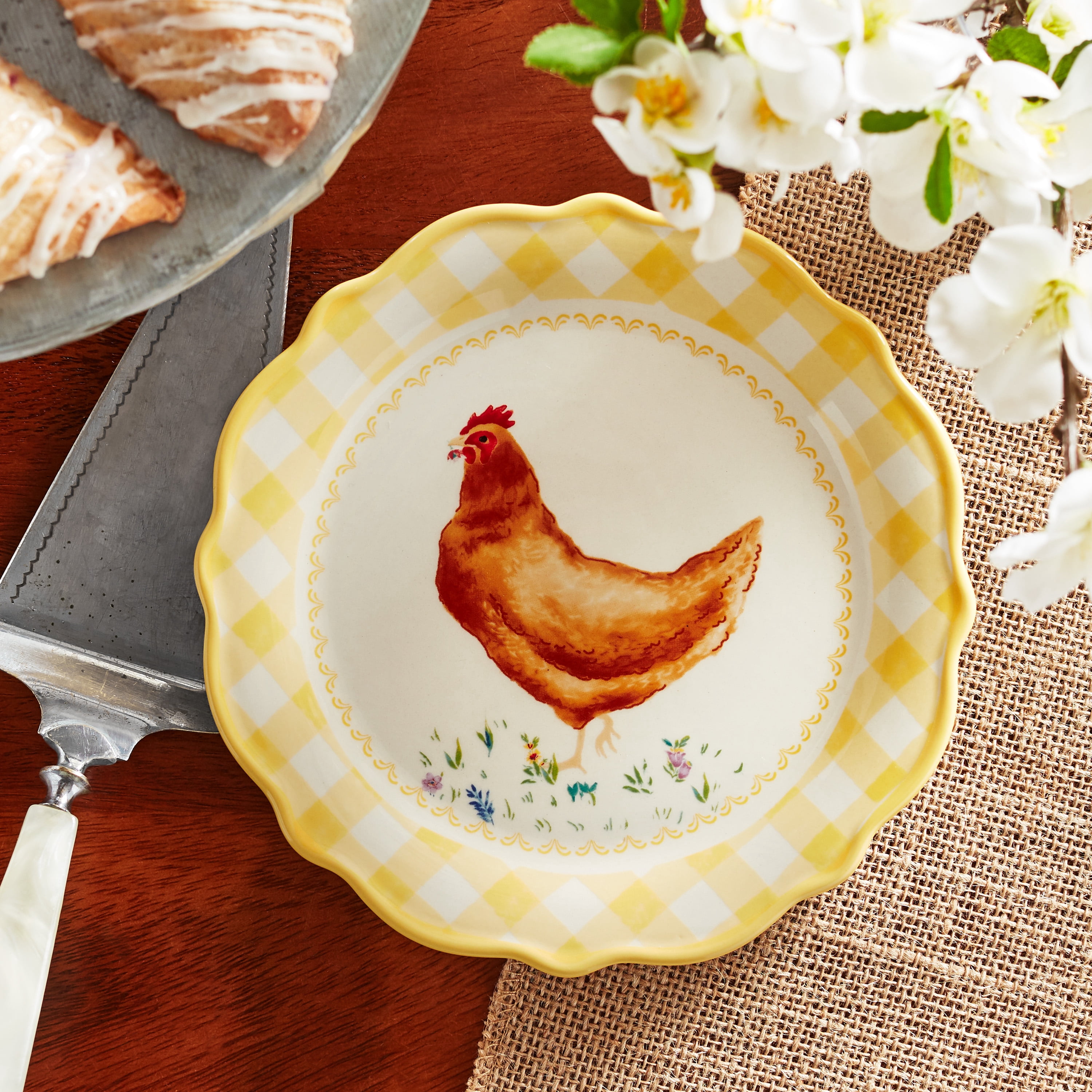 The Pioneer Woman Yellow Gingham with Chicken Decal Appetizer Plate