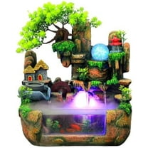 15" High Desktop Waterfall Fountain, Small Artificial Bonsai Tabletop Decor w/Atomizing Humidifier, Fish Tank&LED Lights, Indoor Rockery Fountain Waterfall Feature for Office Home Bedroom Relax