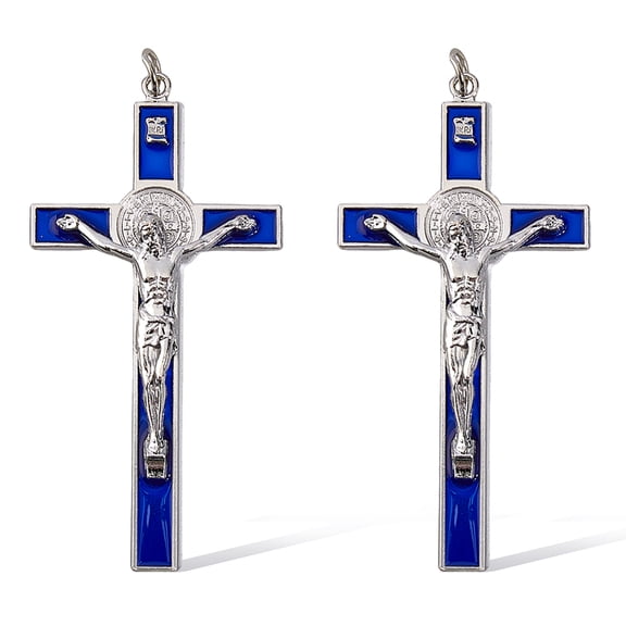 2Pcs 10.6x5.35cm Small Alloy Wall Enamel Crucifix Saint Benedict Wall Crosses Jesus Christ Crucifix Catholic Christian Decor Easter Gifts DIY