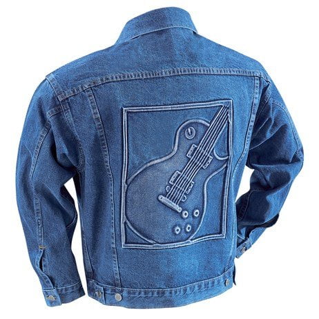 Embroidered Rock n Roll Electric Guitar Blue Denim Jacket ( Type: Unisex ) ( S )