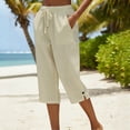 thumbnail image 2 of JFGHDG Womens High Waisted Linen Capri Pants Elastic Drawstring Waist Wide Leg Casual Pants with Pockets Khaki 5XL, 2 of 7