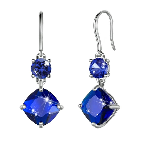 Juwaliy Women Blue Sapphire Dangle Earrings 925 Sterling Silver Hook September Birthstone Earring Cushion Jewelry Birthday Christmas Mother's Day Gift