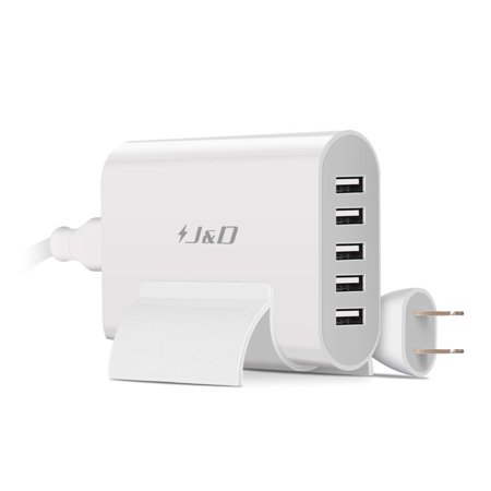 J&D 5-Port USB Charger, 40W Multi Port Travel Charging Station Wall Charger Universal AC Power Adapter with Free Detachable Desk Stand (5-Port, (Best Universal Charging Station)