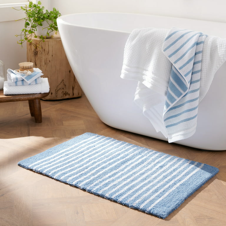 Gap Home Easy Stripe Reversible Cotton Bath Rug, Blue/White, 20 inchx30 inch, Size: 20 x 30