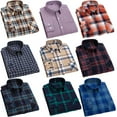 thumbnail image 2 of FLMEI Men's Plaid Shirts Long Sleeve Blouses Cotton Button Tops Spring Fall Lapel Dress Shirts for Business Work Casual Size: 38-46, 2 of 6