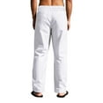 thumbnail image 6 of YUGYXL Men's Cotton Linen Drawstring Pants Casual Stretch Waist Wide Leg Pants with Pockets Outdoor Straight Pants White XL, 6 of 9