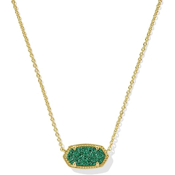 Kendra Scott Elisa Gold Short Pendant Necklace in Emerald Drusy
