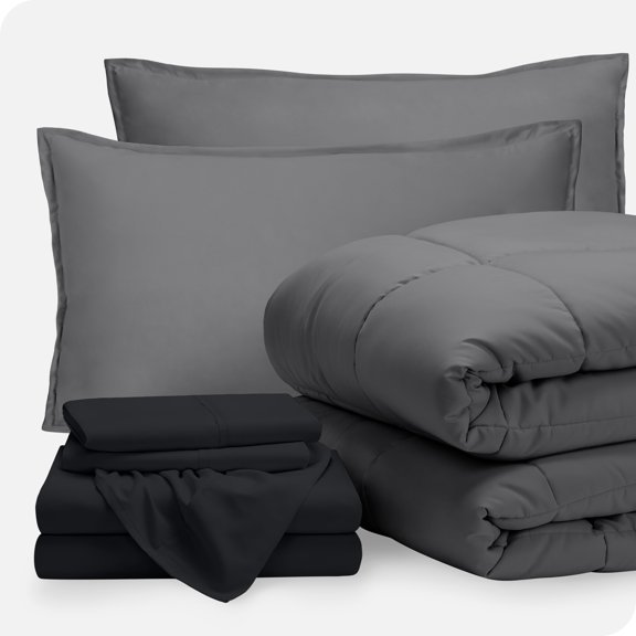 Bare Home 7-Piece Bed-in-a-Bag - California King, Gray with Black Sheet Set