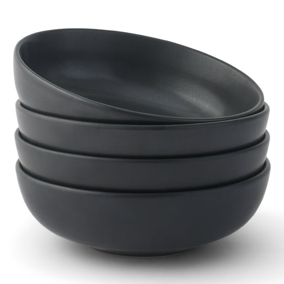 JoyJolt Mesa 4pc Stoneware Pasta Bowl set, 30oz - Matte Black