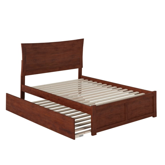 Metro Full Platform Bed with Flat Panel Foot Board and Full Size Urban Trundle Bed in Walnut