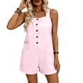 thumbnail image 4 of cfhntfmh Summer Rompers for Women Casual Loose Fit Shorts Square Neck Sleeveless Button Jumpsuits Summer Vacation Clothes, 4 of 6