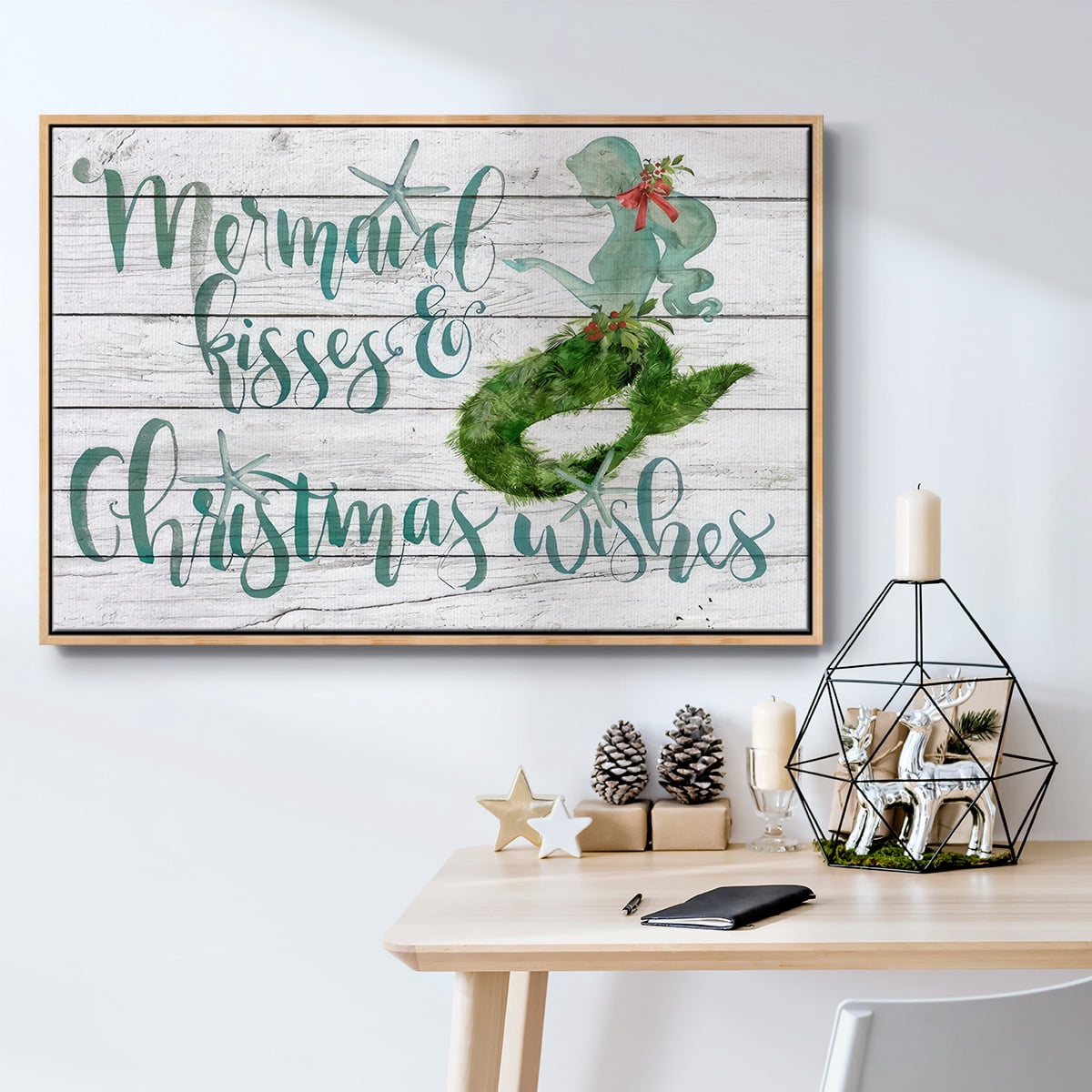 Tis the Seasun Collection A - Framed Gallery Wrapped Holiday Canvas - 27 x 41 - Natural Wood Frame