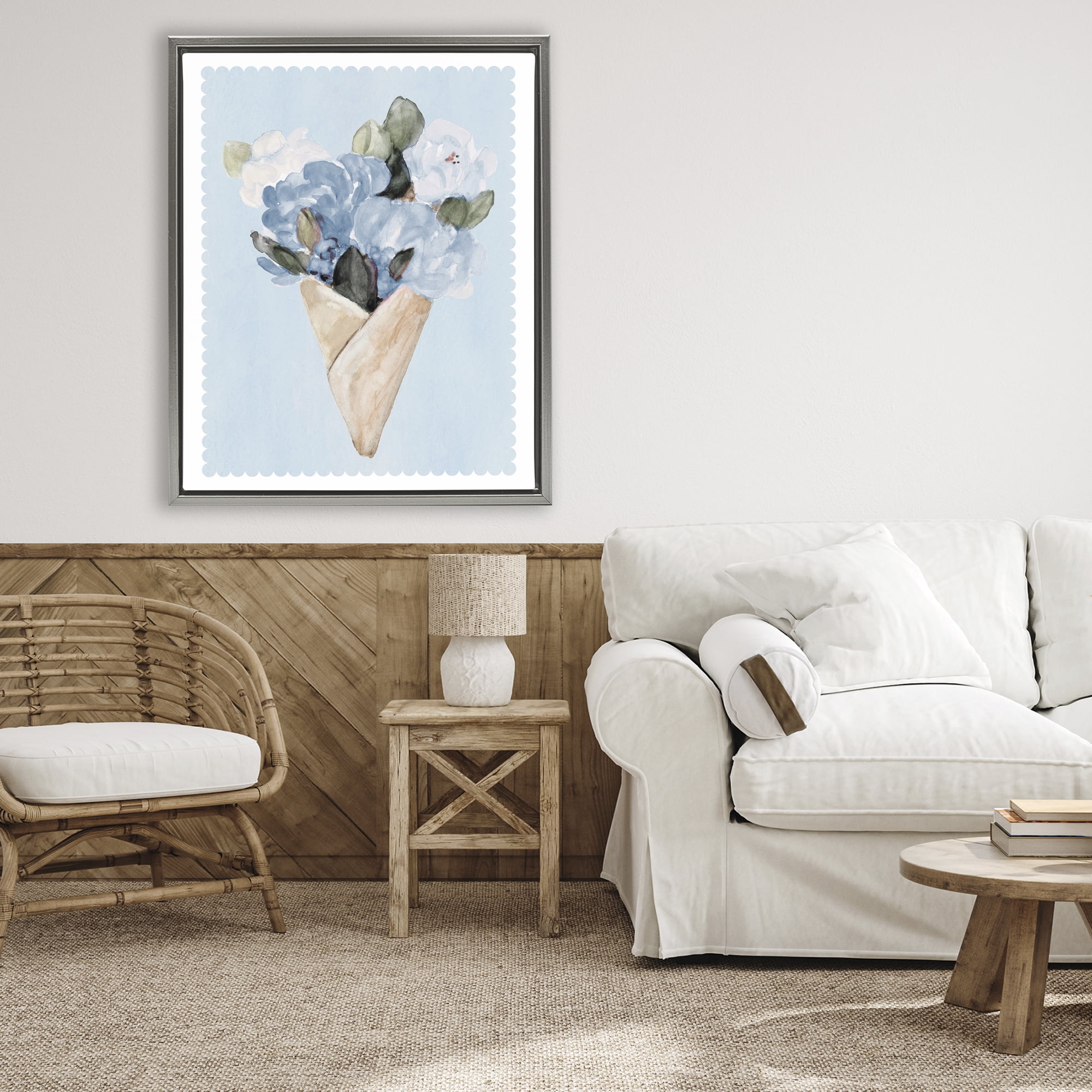 Stupell Industries Blue Gift Bouquet Gray Framed Floater Canvas Wall Art, design by Lanie Loreth