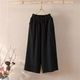 thumbnail image 2 of Outfmvch Ankle Pants for Women Drawstring Flowy Pants for Women Petite Cotton Linen Pants Palazzo Pants Women High Waisted Wide Leg Yoga Capris with Pockets Wide Leg Crop Pants Black M-4XL, 2 of 4