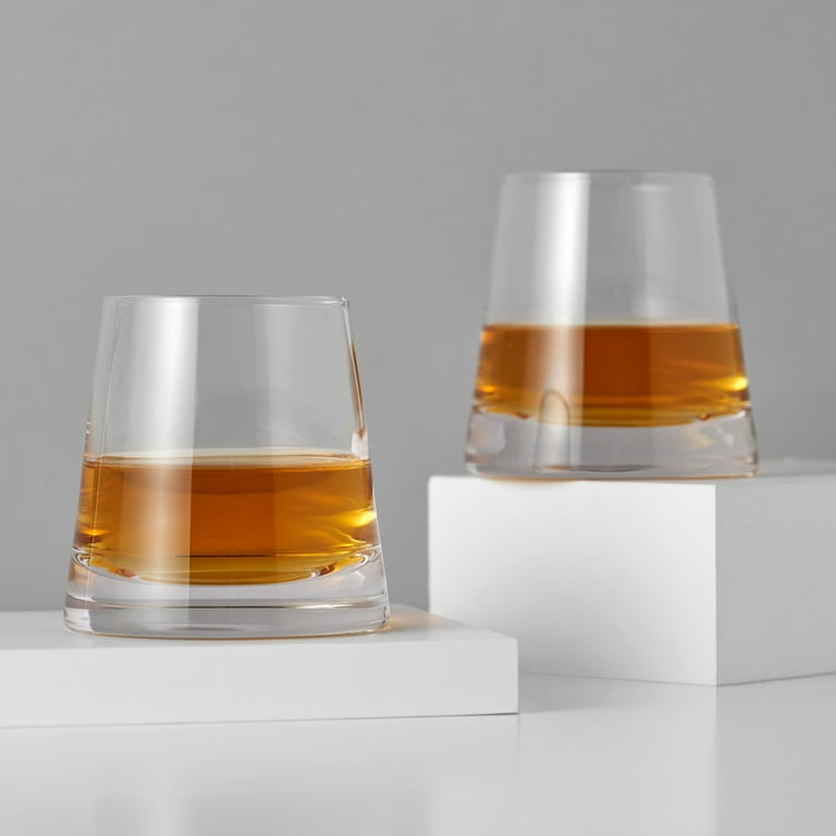 KANARS Square Whiskey Glass - Lead Free Crystal Rocks Scotch Tumbler for Bourbon or Whisky - 9 oz Set of 4 - Men Gift, Clear