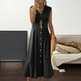 thumbnail image 2 of Uinagy Women's Fashion Solid Color Lapel A-Line Retro Cotton and Linen Long Dress, 2 of 5