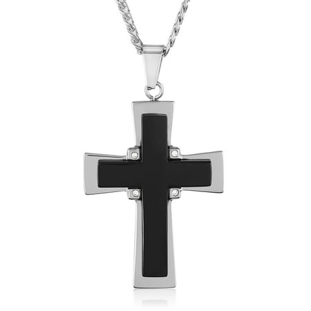 - Black Onyx and Stainless Steel Cross Pendant