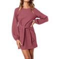 thumbnail image 1 of Vestido PRETTYGARDEN para mujer, manga larga, cuello redondo y cintura, 1 of 5