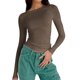 thumbnail image 1 of Gibobby Camisa De Invierno Camisa de cuello redondo para mujer, camisetas básicas ajustadas de manga larga, camisetas de capa de punto, ropa de calle de moda（Caqui， L), 1 of 5