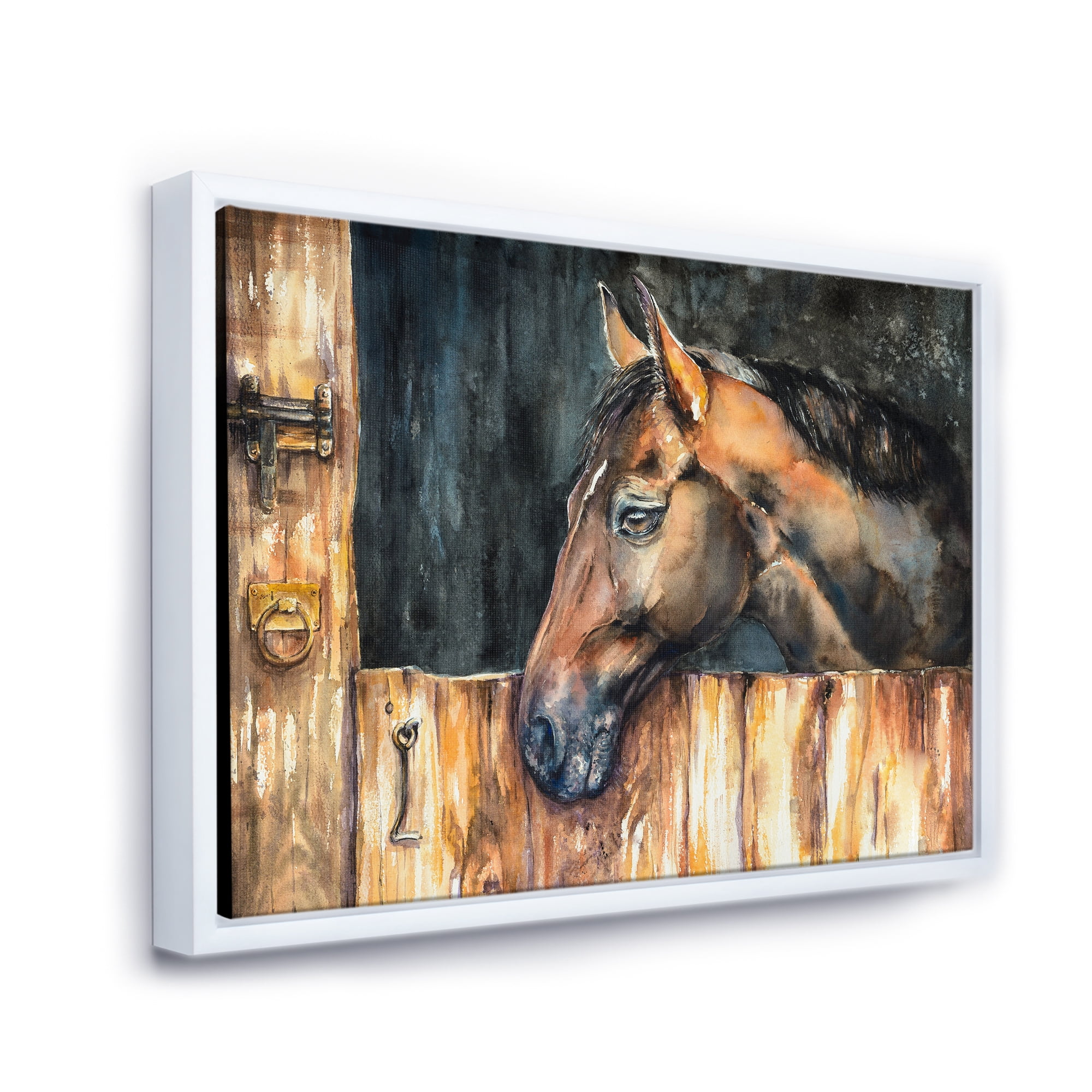 Designart 'Close Up Of The Head of A Horse In Stable' Farmhouse Framed Canvas Wall Art Print