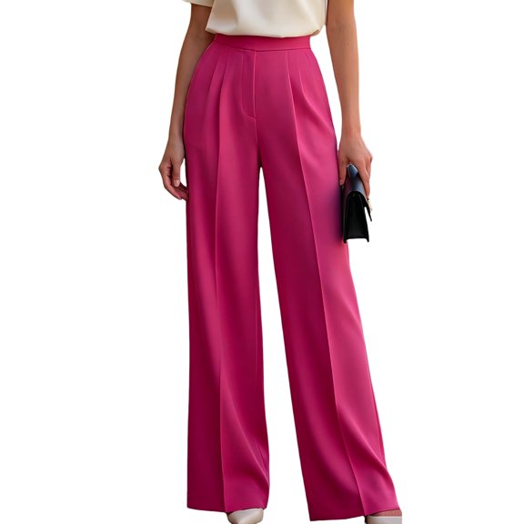 Women's High Waisted Wide Leg Dress Work Pants | Business Casual Office Trousers, Elastic Waist Pleated Dressy Flowy Palazzo Slacks, Fall Summer Teacher Interview Outfits, S