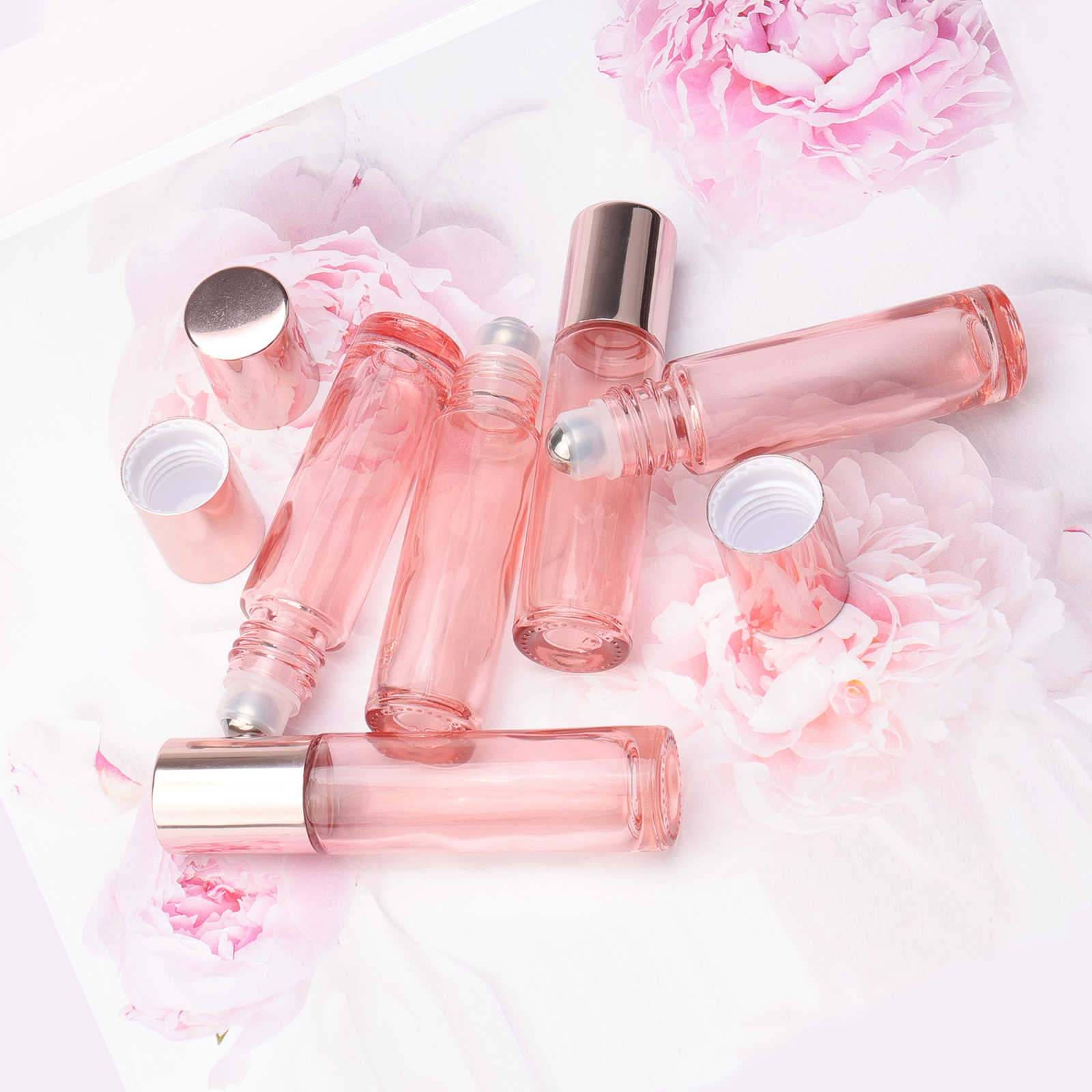 Glass Roll on Bottles 33Pcs 10ml Bright Rose Gold Roller Bottles Vials for Perfumes Aromatherapy Essential Oils Lip Balm Liquid, Accessories include