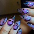 thumbnail image 1 of Prensa de Halloween KEWITY de almendra mediana en las uñas Diseño de luna estrella púrpura 24 piezas, 1 of 4