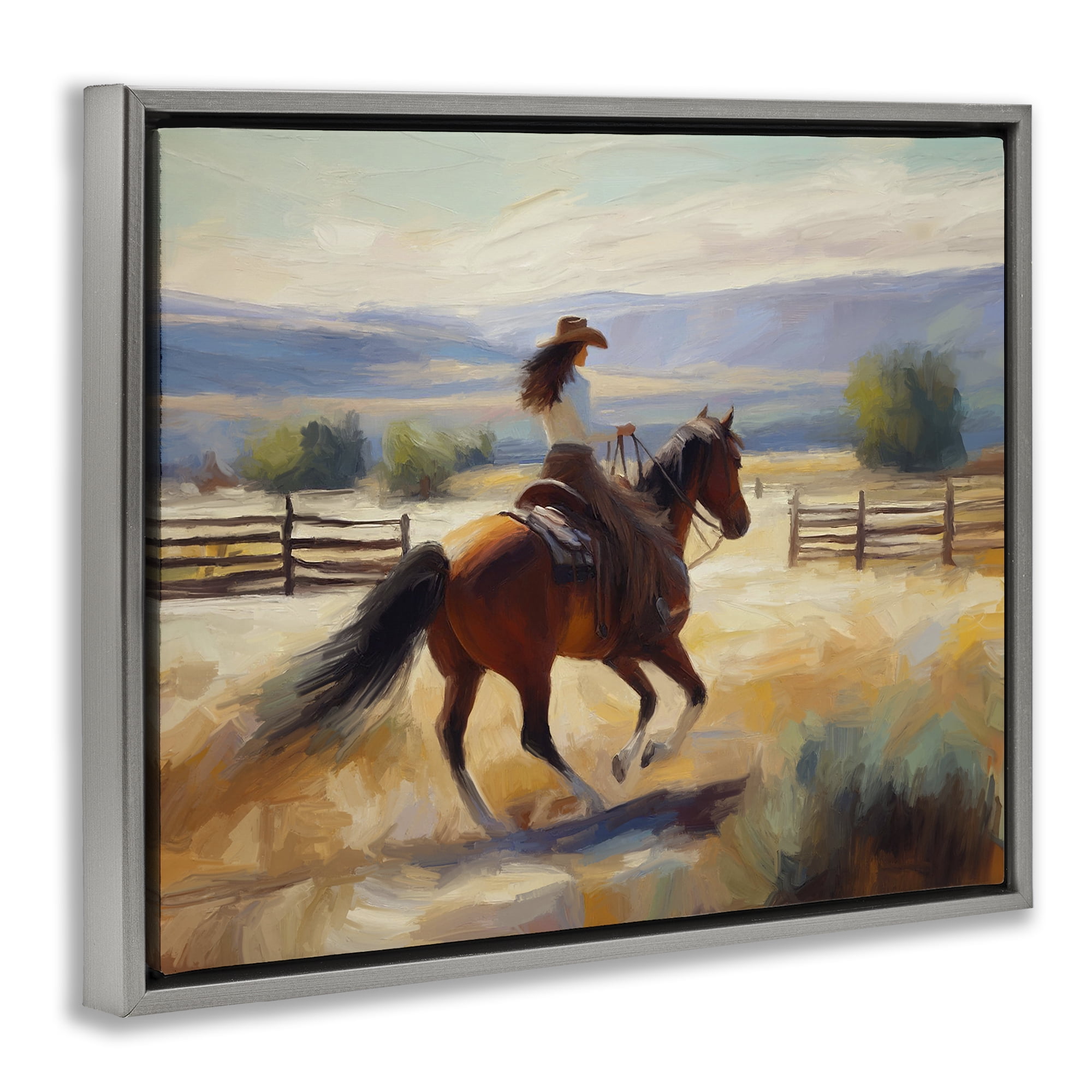 Stupell Industries Ride Like The Wind Landscape Painting Gray Floater Framed Canvas Art Print Wall Art, 31 x 25