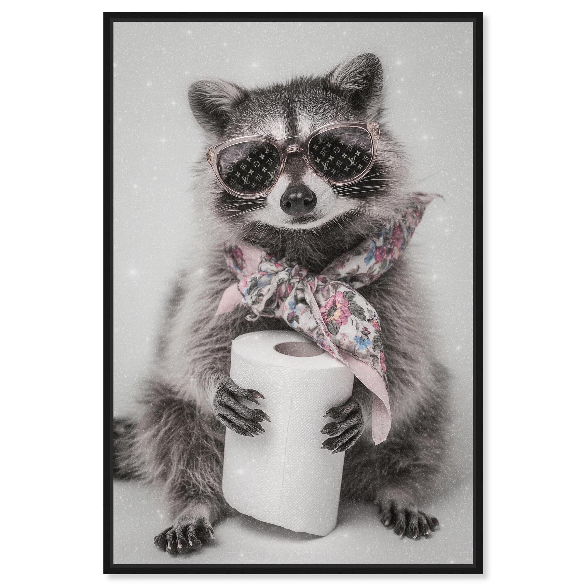 Little Glam Roll Raccoon Canvas Print Bathroom Wall Decor by Art Remedy, Black Frame, 10 x 15