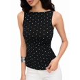 thumbnail image 3 of Women Y2k Polka Dots Boat Neck Tank Top Cute Sleeveless Slim Fitted Side Ruched Tie Back Vest Top Black XS, 3 of 9