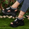 thumbnail image 4 of Rokment Vintage Flower Mesh Platform Wedge Walking Sandals for Women 2026 Summer Retro Comfortable Casual Elastic Knit Opent Toe Memory Foam Cushioned High Heels Dress Shoes Black Size 6.5, 4 of 6
