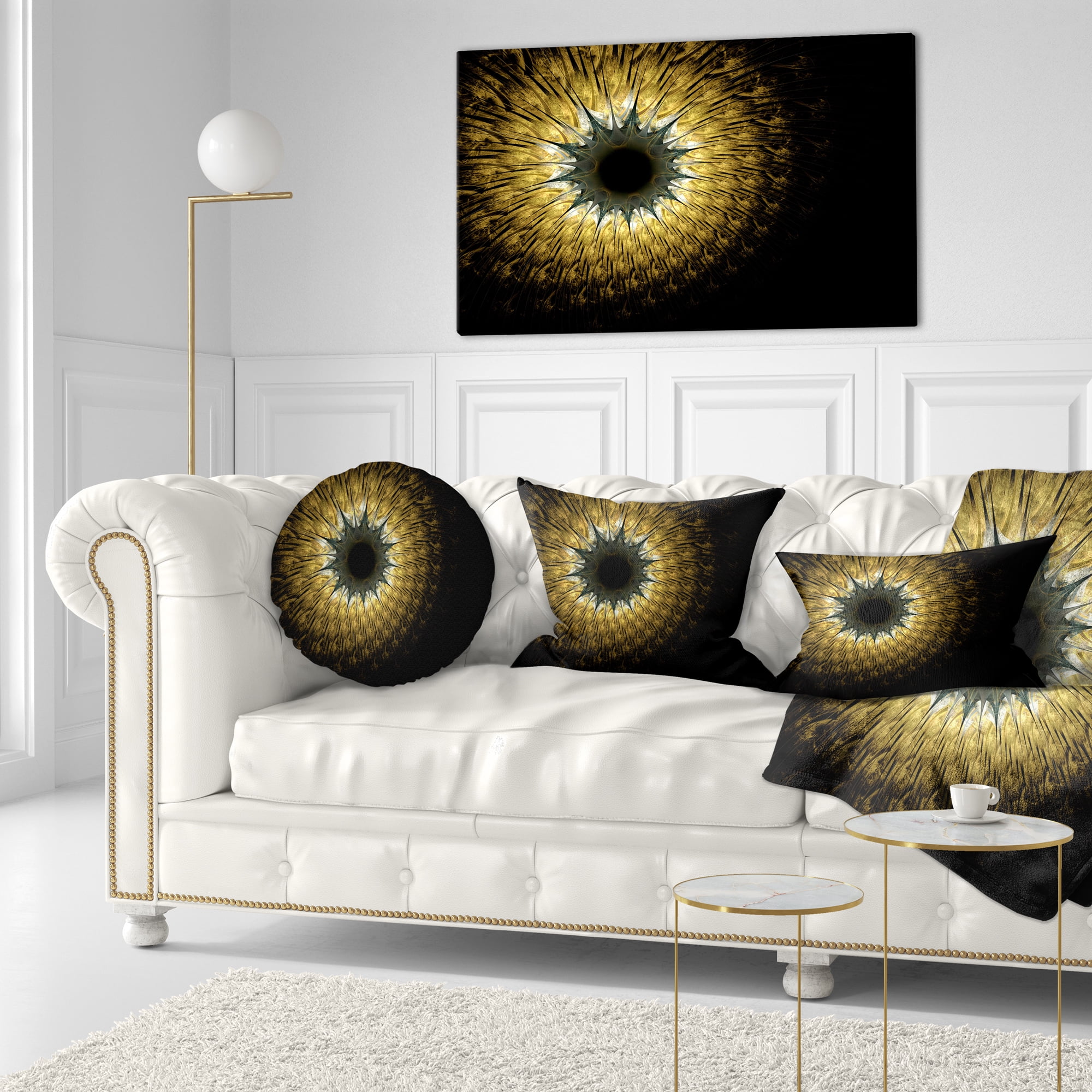 Designart 12" x 20" Contemporary and Modern Black Fractal and Flower Polyester Throw Pillow