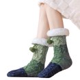 thumbnail image 4 of Wuxian Womens Socks Thick Fuzzy Lined Cute Pompoms Crew Socks Grip Cozy Comfort Plush Winter Warmth Slipper Socks Comfy Dailywear,Green,One Size, 4 of 5