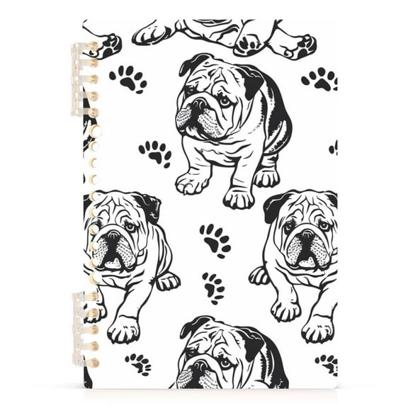 Spiral Notebooks 60 Sheets 120 Pages A5 Journal Notepad 8.3x5.7 Inch Thick Adjustable College Ruled Paper English Bulldog with Paws