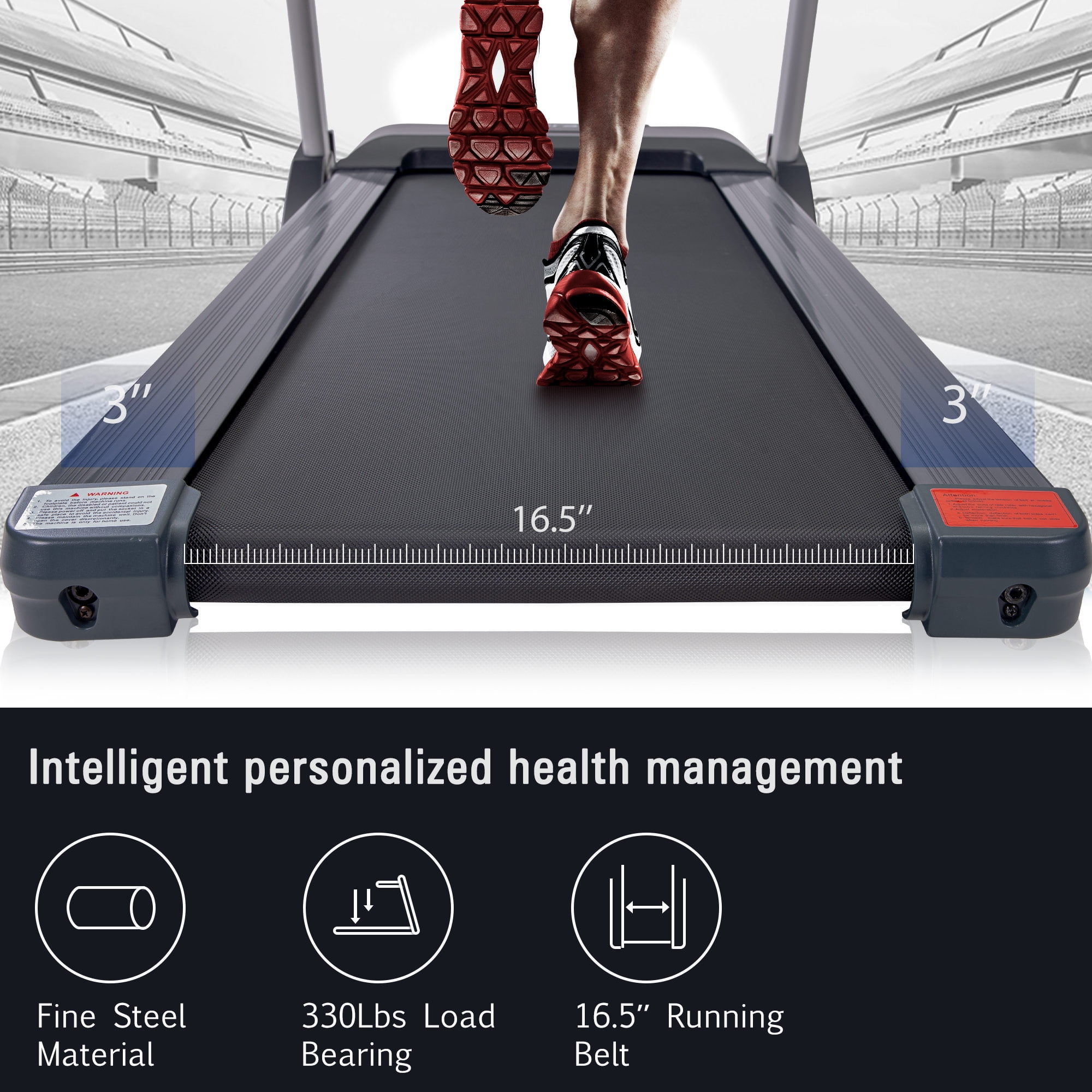 57'' x 23'' x 45'' Exercise Treadmills, Foldable Exercise Machine Treadmills with Speakers, 3 Levels Incline, 16.5'' Wide Tread Belt, 8.0 KM/h Max Speed, Motorized Running Machine for Home, S1828