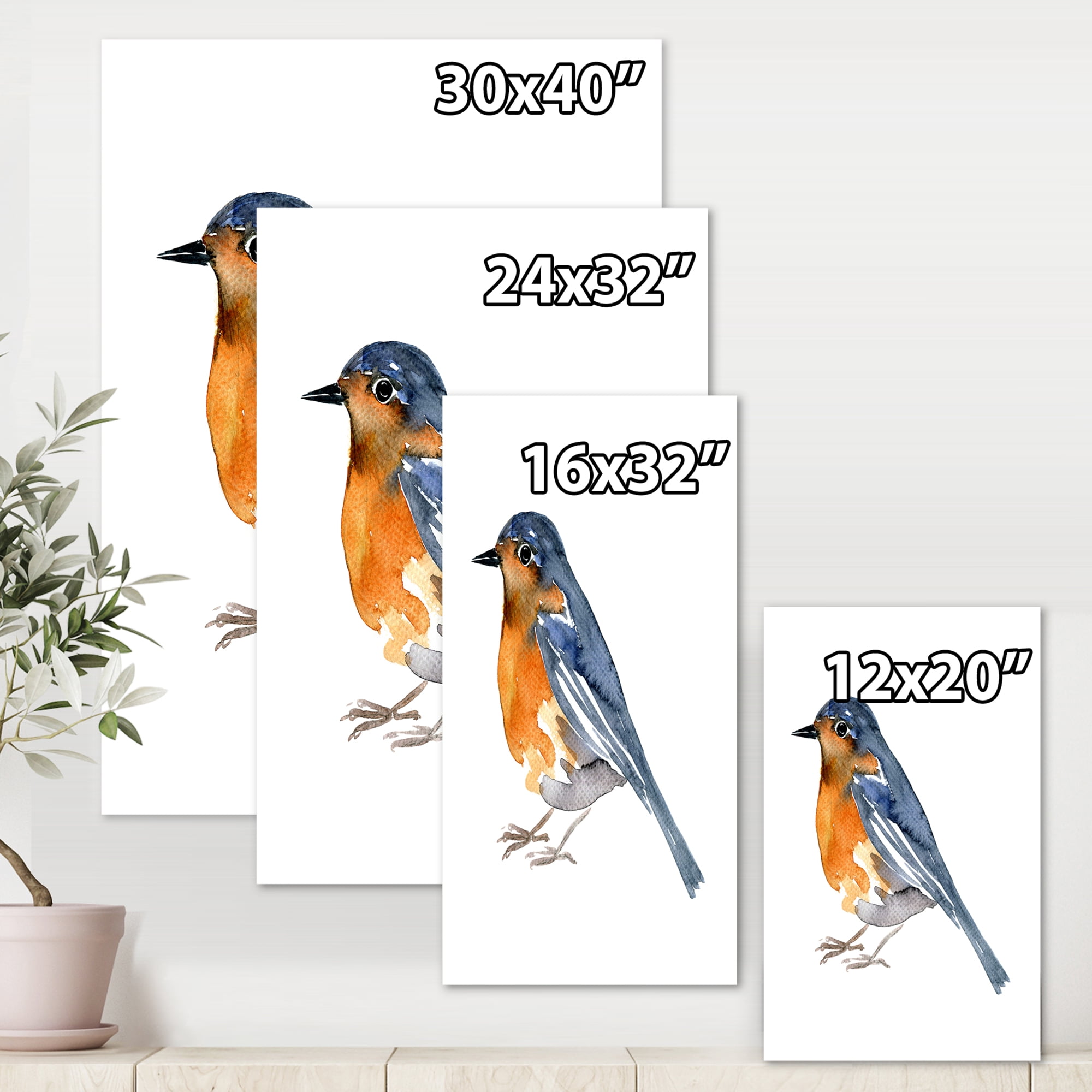 Designart ' Ancient Orange Bird ' Traditional Canvas Wall Art Print