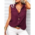 thumbnail image 2 of Sleeveless Women Lapel Casual Button Blouse Turn-down Collar Lady Solid Tops, 2 of 5