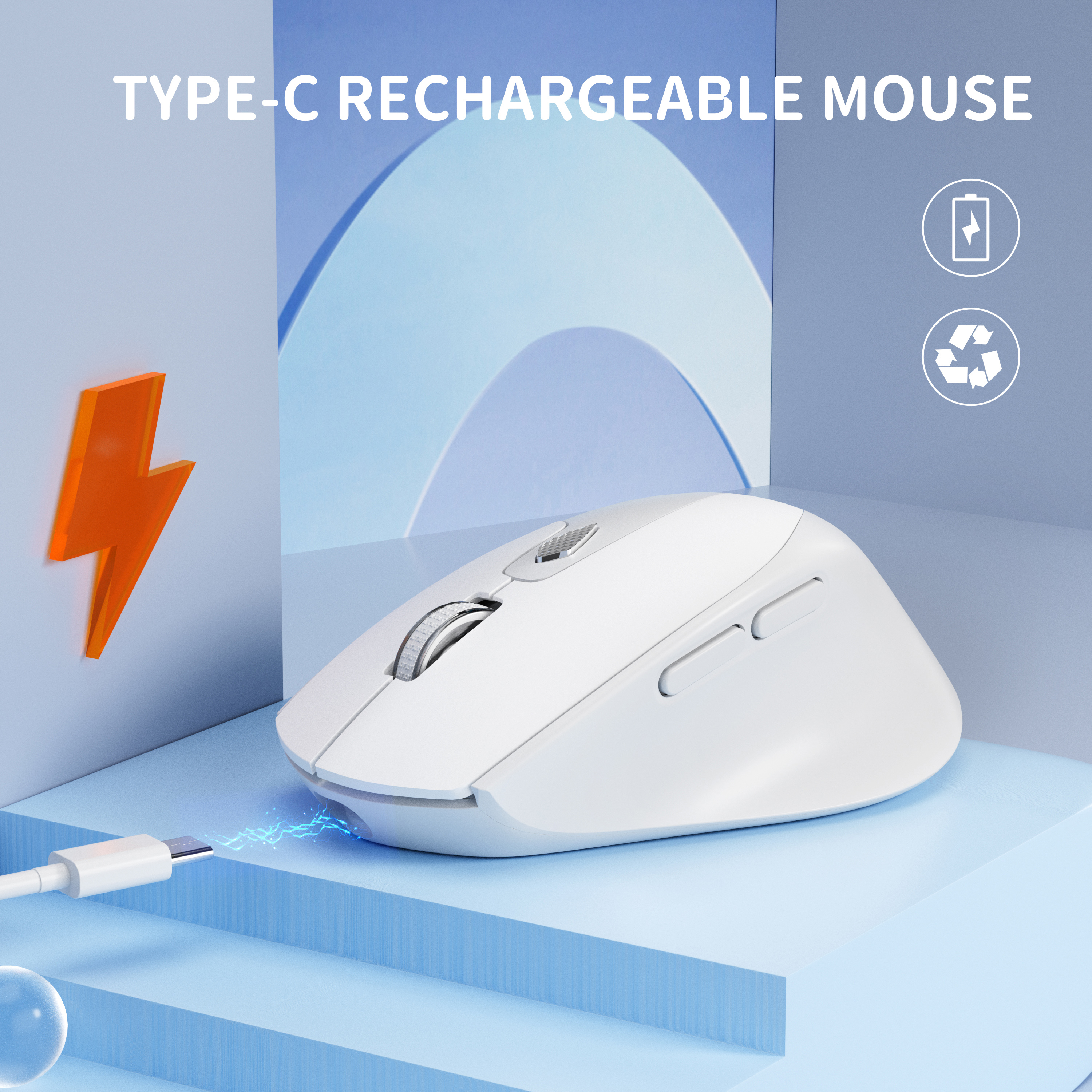 TENMOS Bluetooth Rechargeable Wireless Mouse, White photo 2