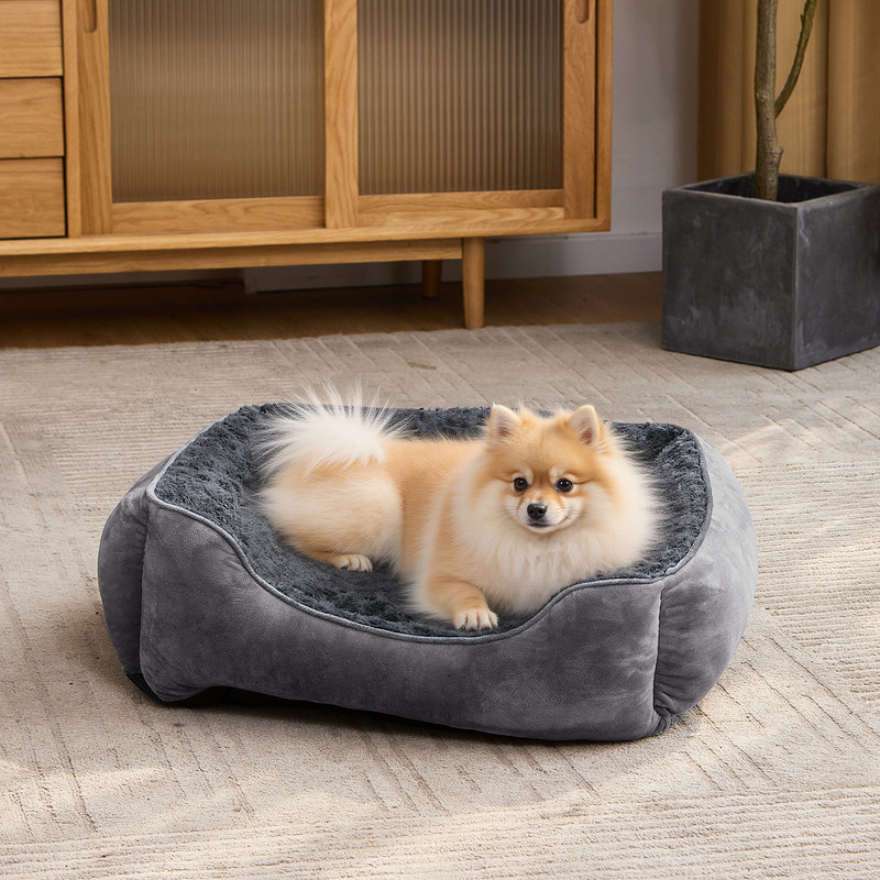 Rectangle Dog Bed for Large Medium Small Dogs, Soft Breathable Puppy & Pet Cuddler with Washable Sofa Bed, Durable Calming Dog Bed with Anti-Slip Bottom, Gray, 30"x24"x9"