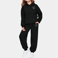 thumbnail image 3 of Afuyipoi Kids Cozy Fleece Heart Print Hooded Sweater and Elastic Waist Sweatsuit Pants Set 2-13Y Black Size 7, 3 of 5