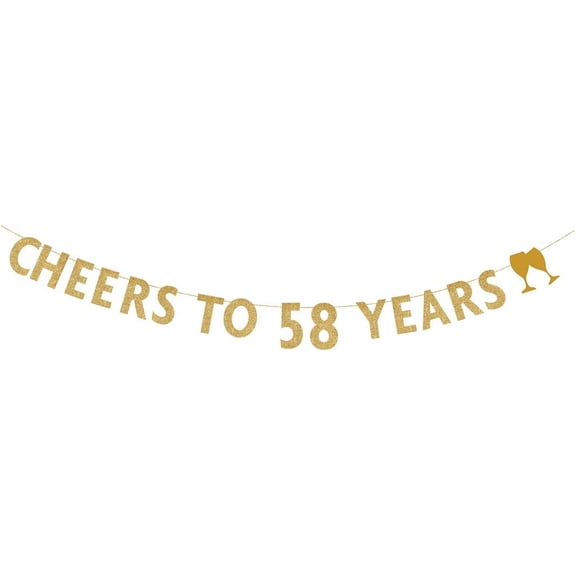 Gold glitter Cheers to 58 years banner,58th birthday party decorations
