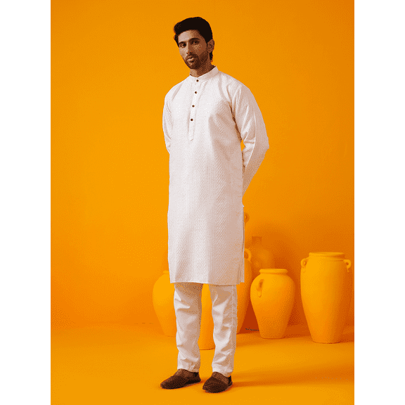 Sojanya (Since 1958) Men'S Silk Bend Krochet Thread Embroidered Pink Long Kurta