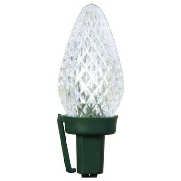 Brite Star 100 Commercial White LED Faceted C7 Christmas Lights - 41 ft Green Wire