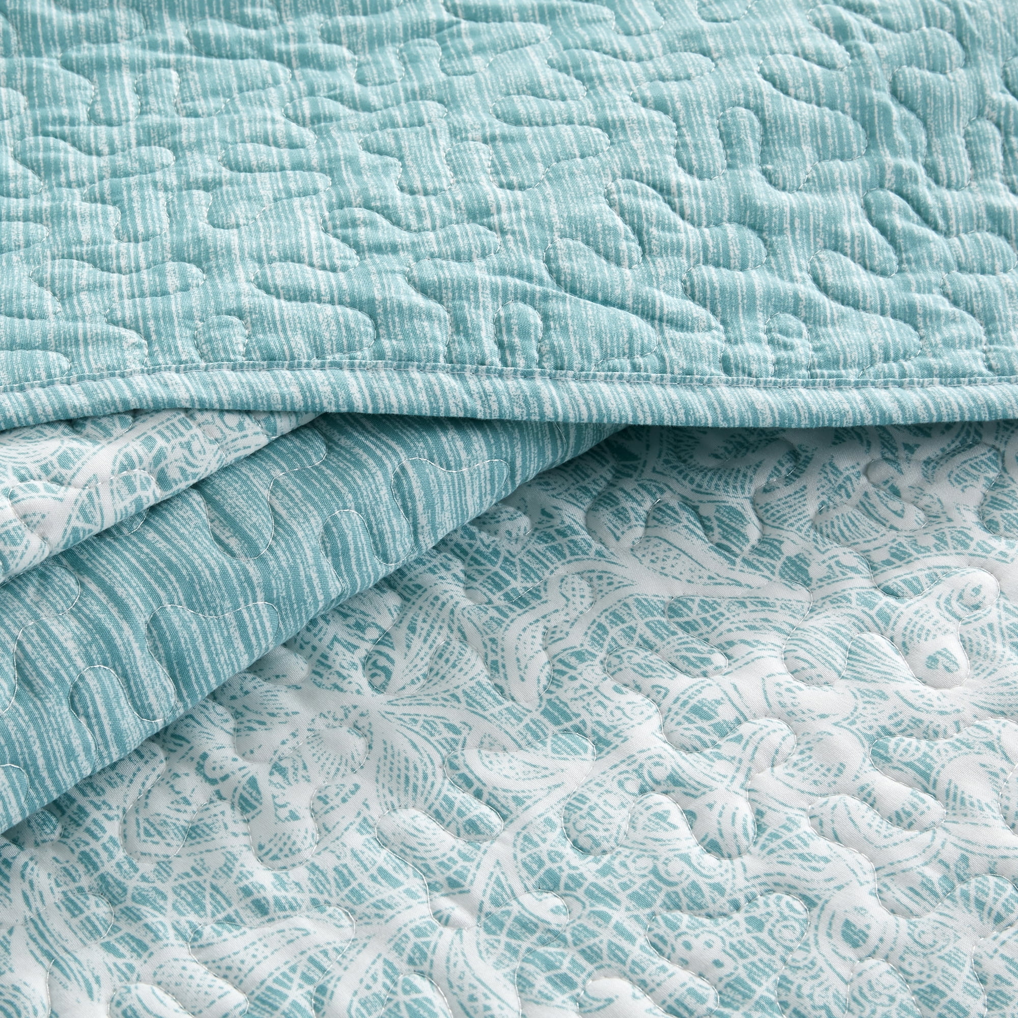 Home Soft Things 5 Piece Printed Microfiber Quilts Bedspread Set - Emma - Teal Aqua - King (102" x 90")