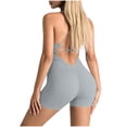 thumbnail image 7 of Roncen Women Workout Seamless Jumpsuit Yoga Ribbed Bodycon One Piece Spaghetti Strap Shorts Romper, 7 of 7